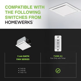 Homewerks 7140-110 bath fan 3-year limited warranty for peace of mind.