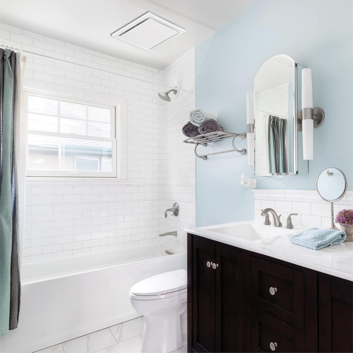 Homewerks 7140-110 bath fan Bluetooth-enabled music playback feature.