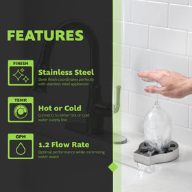 Homewerks Glass Rinser connects to hot or cold water for versatile rinsing.