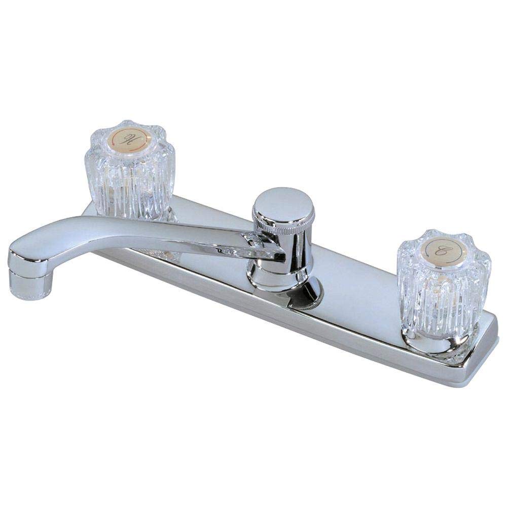 Homewerks two-handle kitchen faucet in chrome finish enables precise temperature control