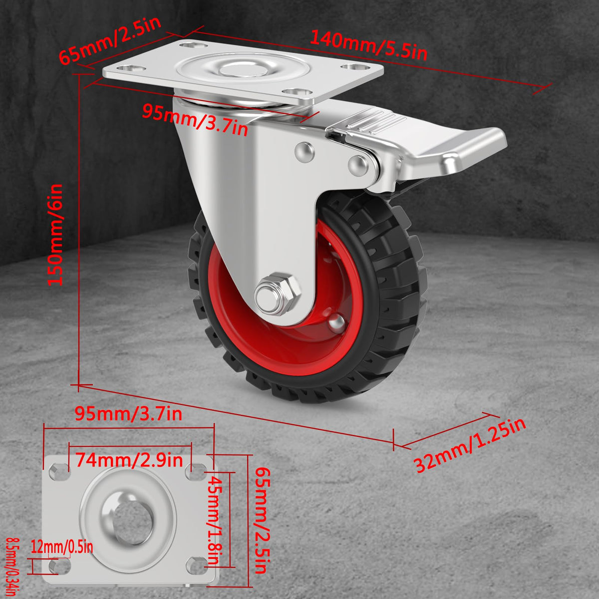 Homhoo 5-inch swivel caster wheel with 125mm diameter demonstrates smooth, quiet roll.