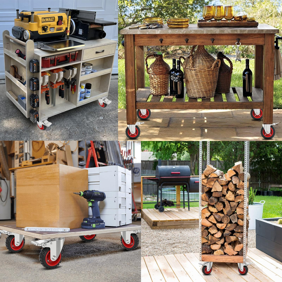 Homhoo 4-pack setup ideal for workbenches, carts, and light equipment.