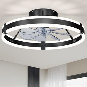 HOMIFORCE low-profile bladeless ceiling fan with integrated light for living spaces.