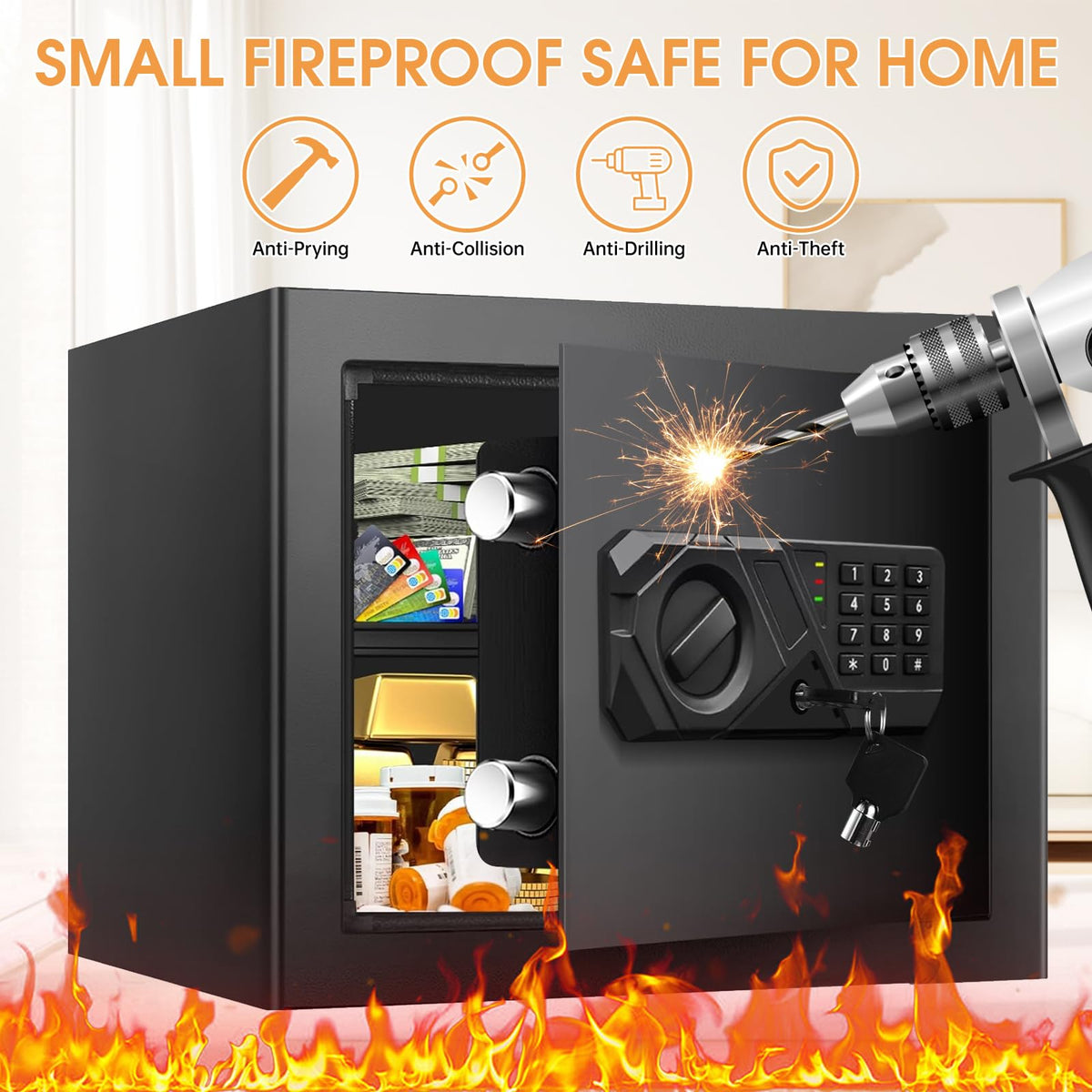Homirxan safe with digital keypad for quick, secure access.
