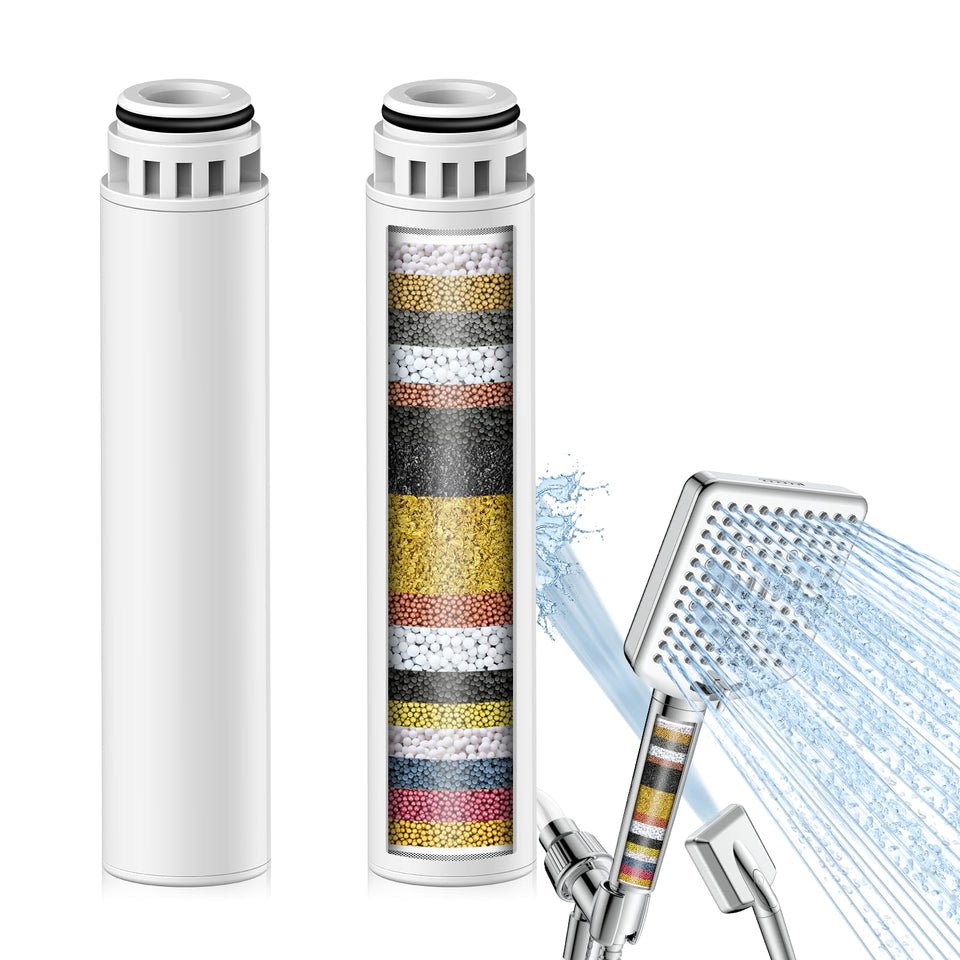 Homlord two-pack replacement cartridge demonstrates easy installation and chlorine reduction.
