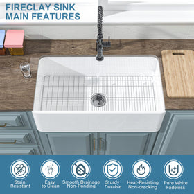HOMLYLINK 33-inch apron-front sink offers a wide basin for easy dishwashing.