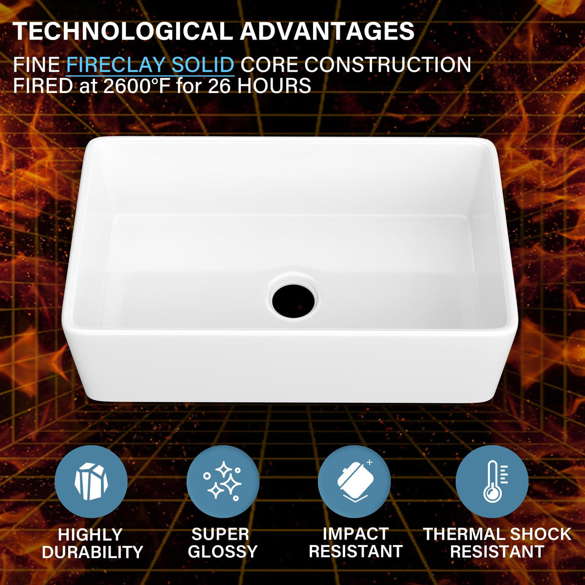 HOMLYLINK apron-front undermount sink shown in compact kitchen setup
