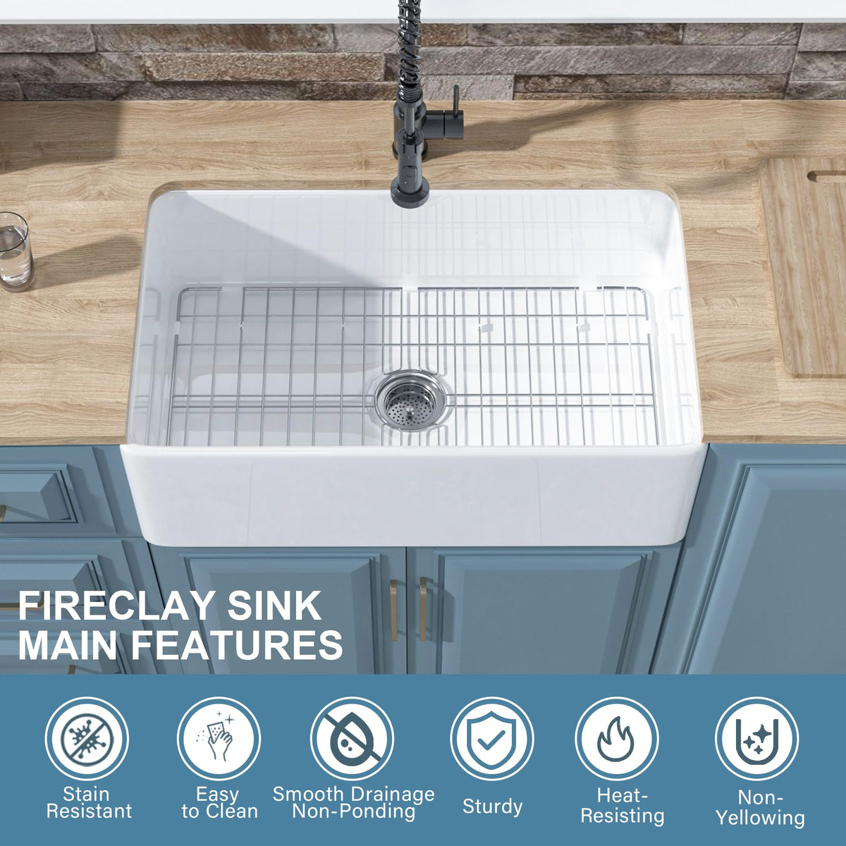 HOMLYLINK fireclay sink heavy-duty build suitable for daily kitchen use
