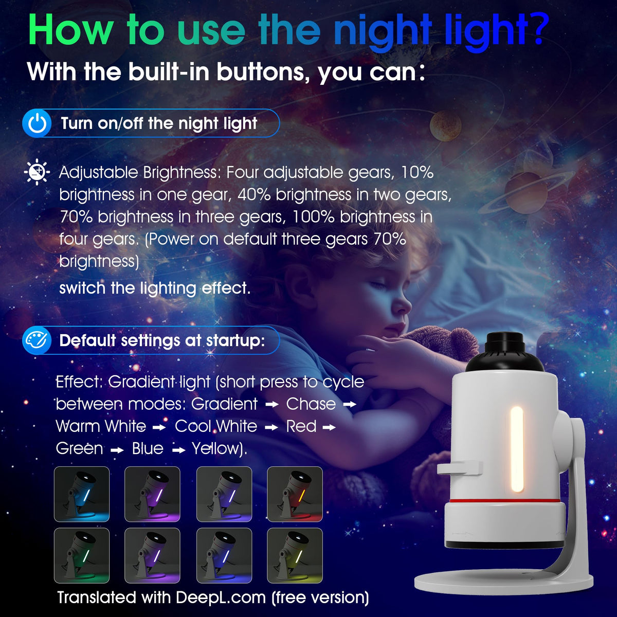Hommkiety Galaxy Projector includes 10 slides for varied celestial scenes.