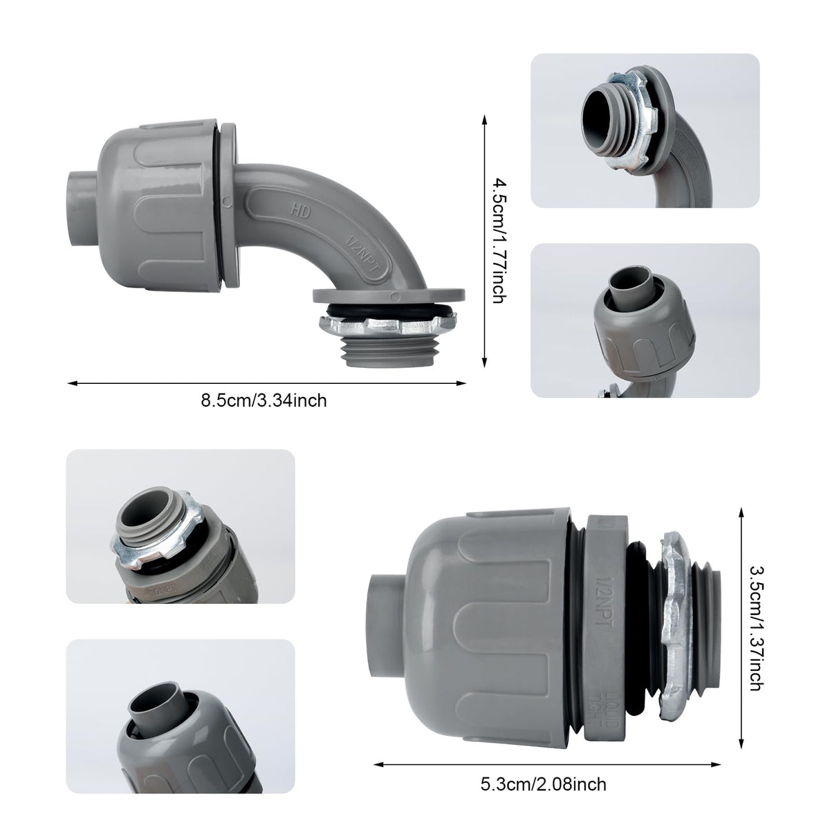 HOMNUTS straight connector shown with conduit for a clean straight run.