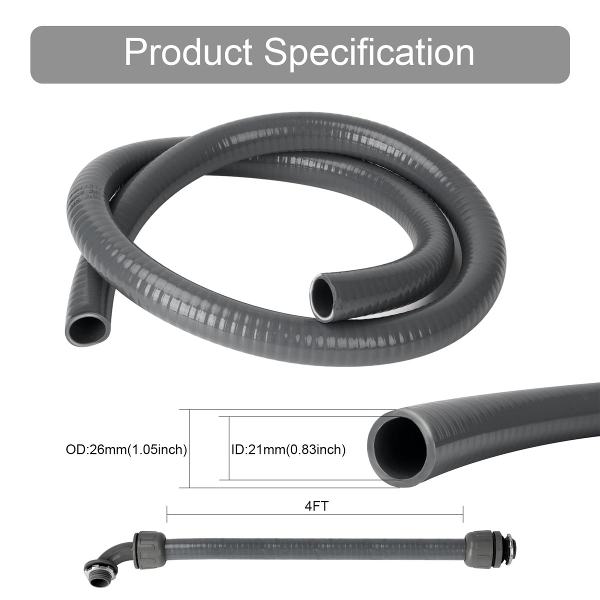 HOMNUTS liquid-tight conduit close-up reveals flexible PVC texture for tight spaces.
