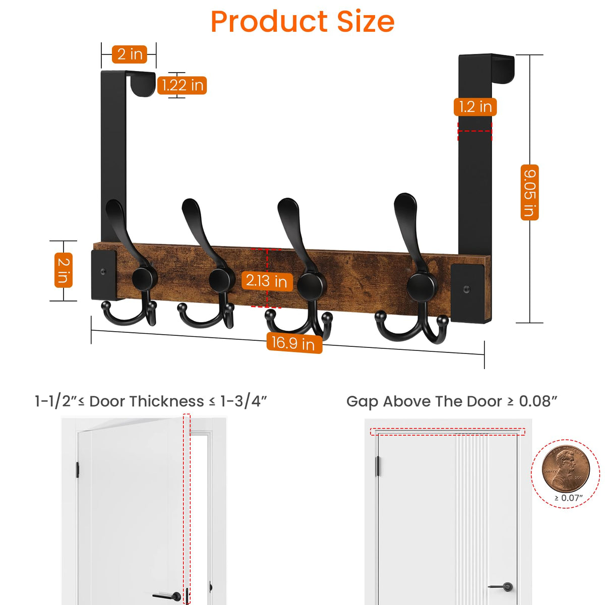Homode over-the-door hooks feature a brown and black finish for versatile decor.