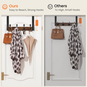 Homode over-the-door hooks use reinforced brackets to keep items secure.