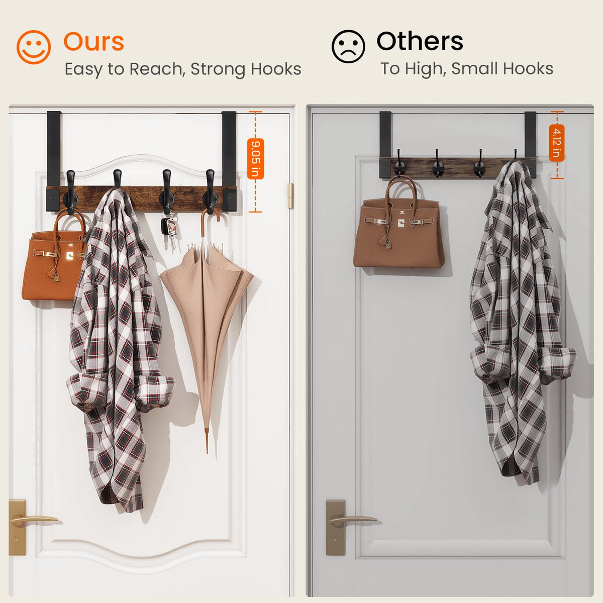 Homode rustic door hook design complements any room style.