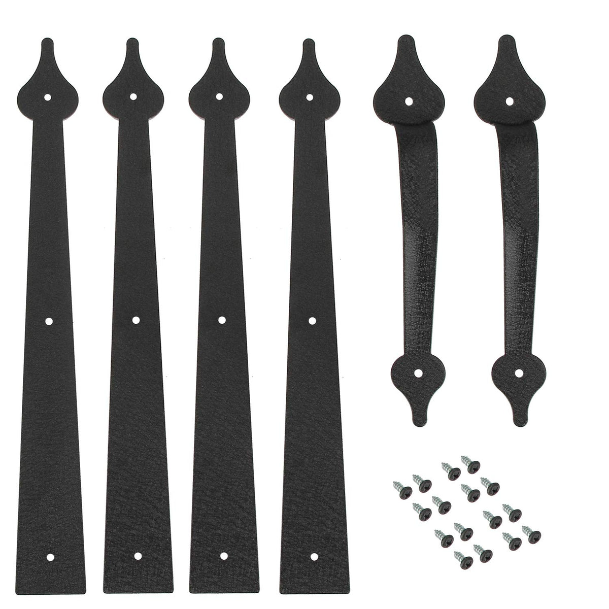 Closeup of Homode spear style decorative hinge showing solid iron build.