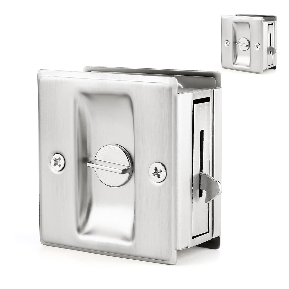 HOMOTEK 2-pack privacy pocket door lock front view showing compatibility with left or right handed doors