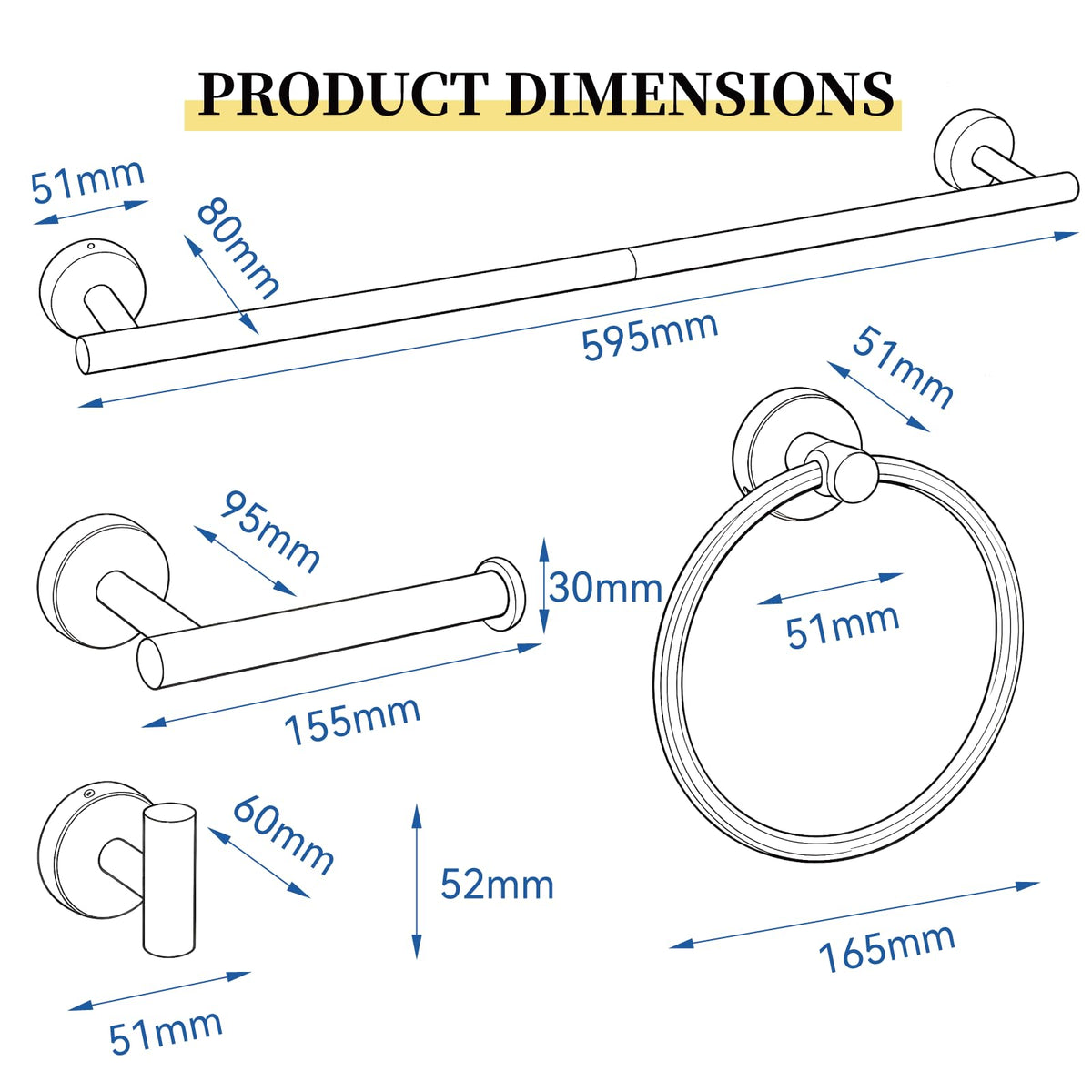 Homotek brushed stainless towel ring keeps hand towels within easy reach.