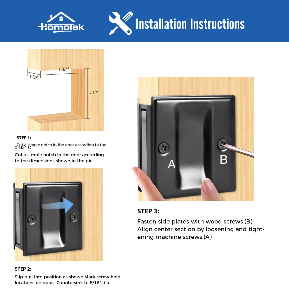 Reversible plates for left or right-handed doors with HOMOTEK pull.