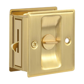 HOMOTEK privacy door lock with pull in brushed brass, front view, easy grip.
