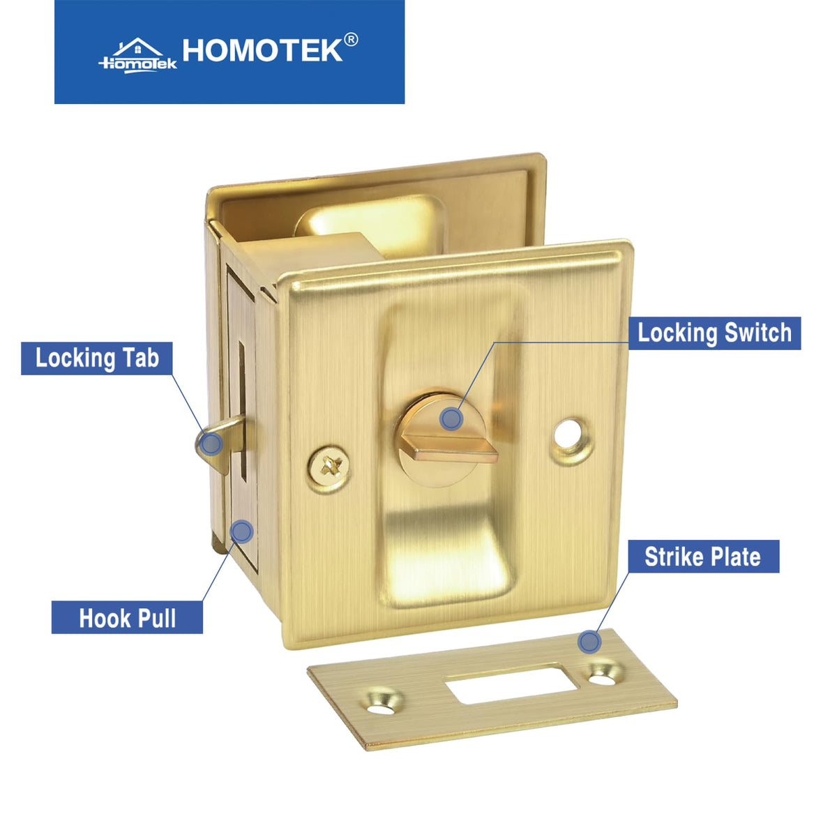 HOMOTEK privacy lock packaging includes hardware for quick DIY mortise install.
