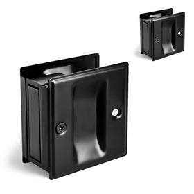 HOMOTEK privacy pocket door pull in black finish with easy grip design.