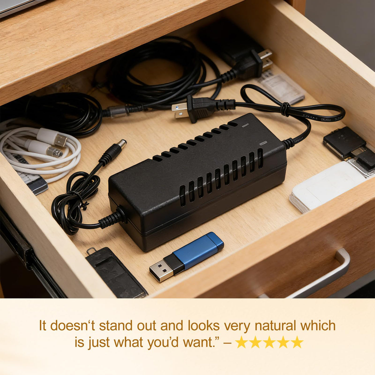 Homoyoyo versatile concealed storage fits desks, shelves, or outlets for quick access.