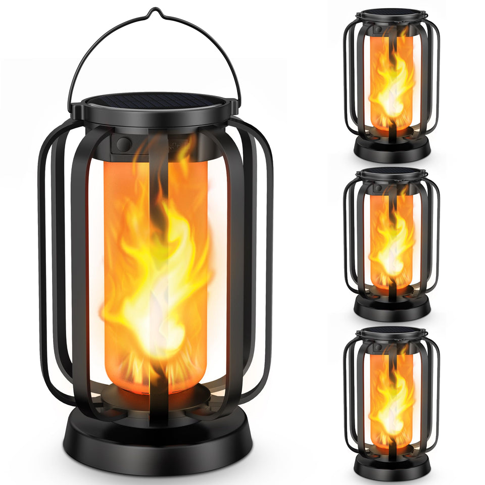 Hompavo Gen2 solar lantern with ultra-real flame for warm outdoor ambiance.
