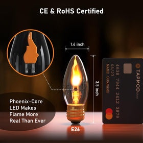 Crystal-clear glass housing shows vivid amber flames from all angles.