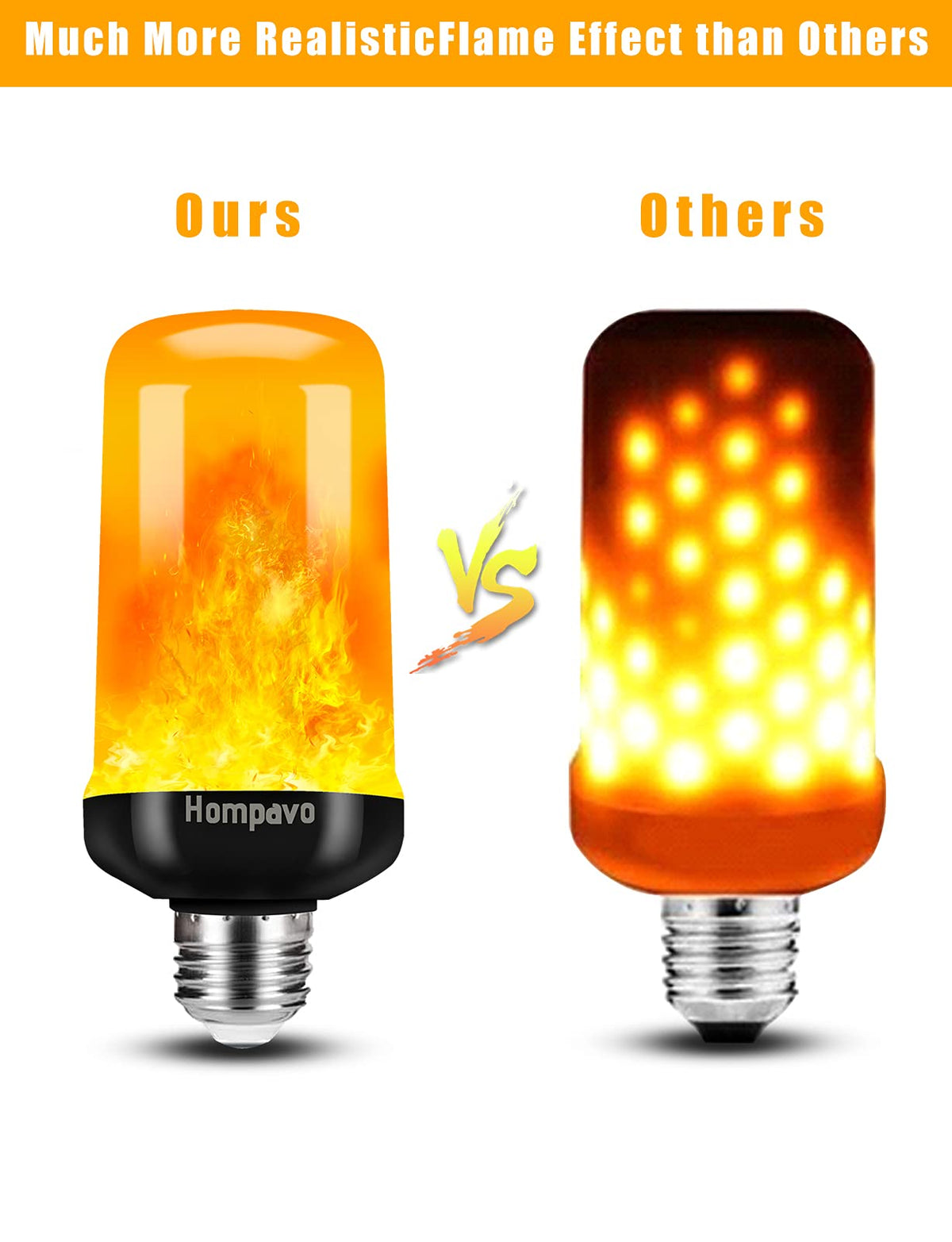 Hompavo LED flame bulb used for Halloween decor with dramatic glow.