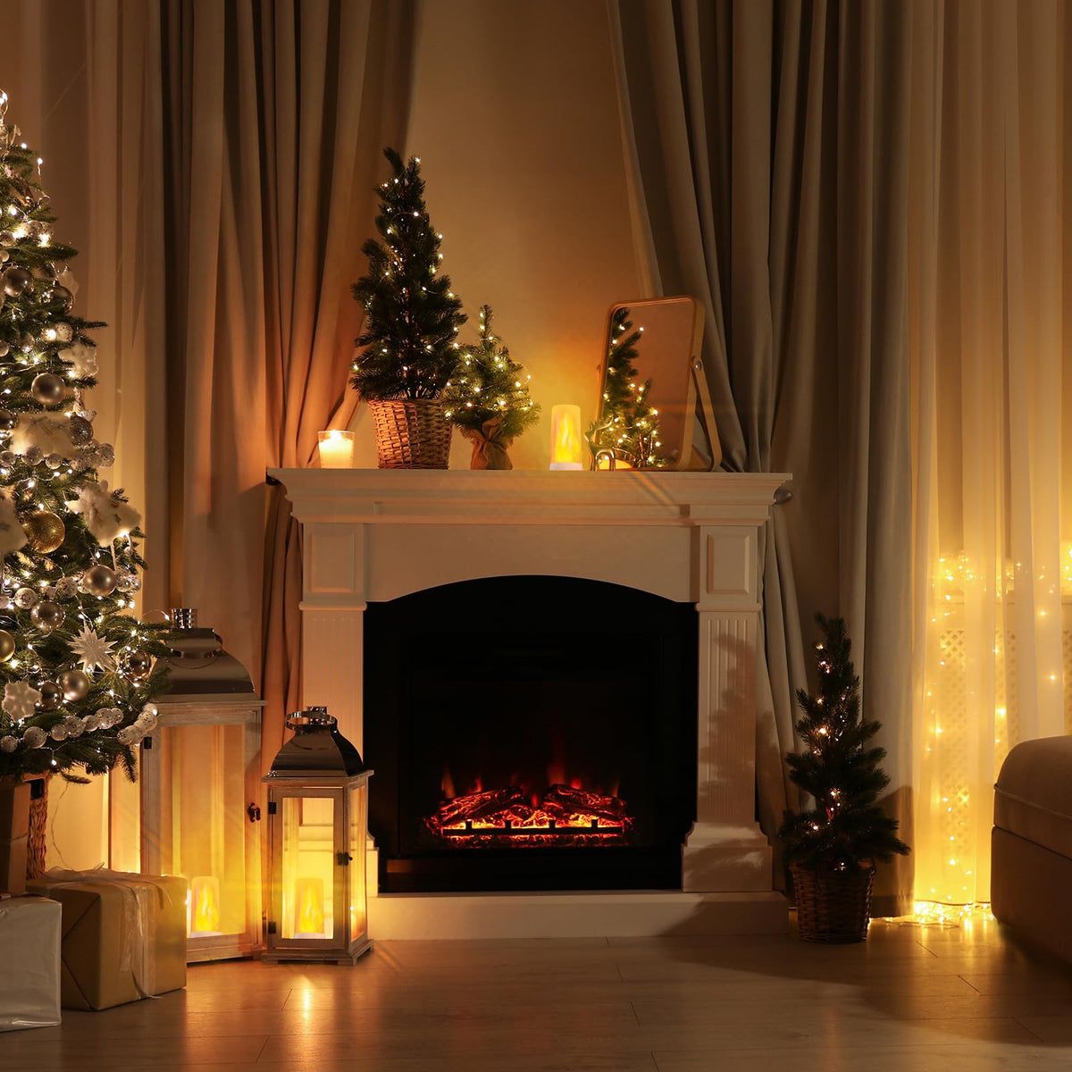 Hompavo LED flame lights with timer for automatic cozy scenes.