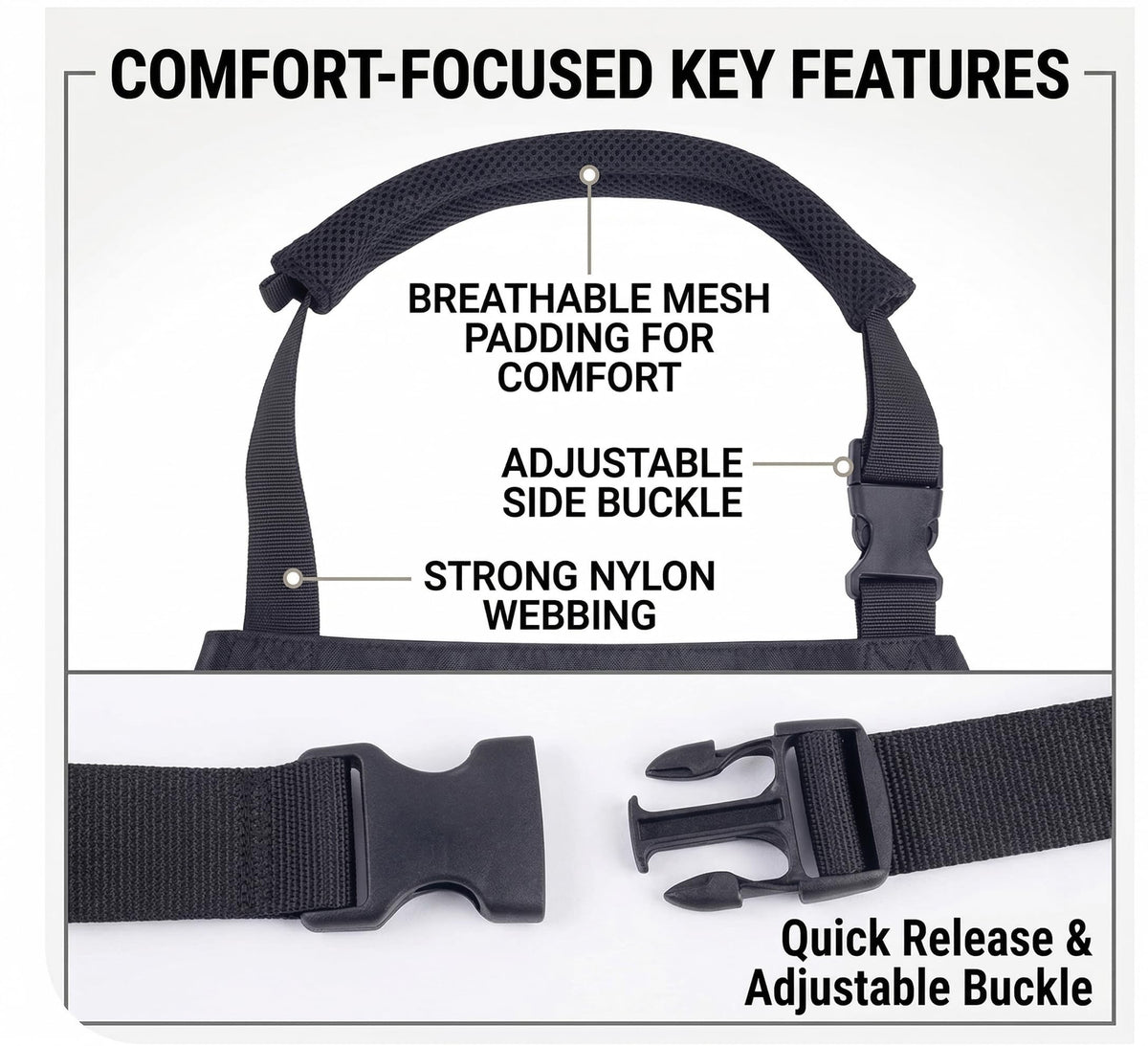 Homsolver adjustable buckle apron illustrating quick, comfortable fitting