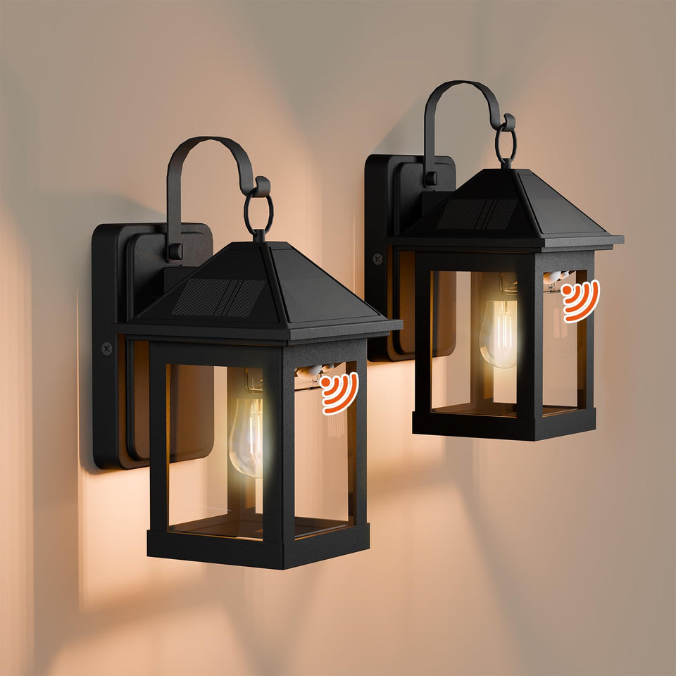 Homunaire solar wall lanterns pack 2 mounted on wall for ambient outdoor lighting