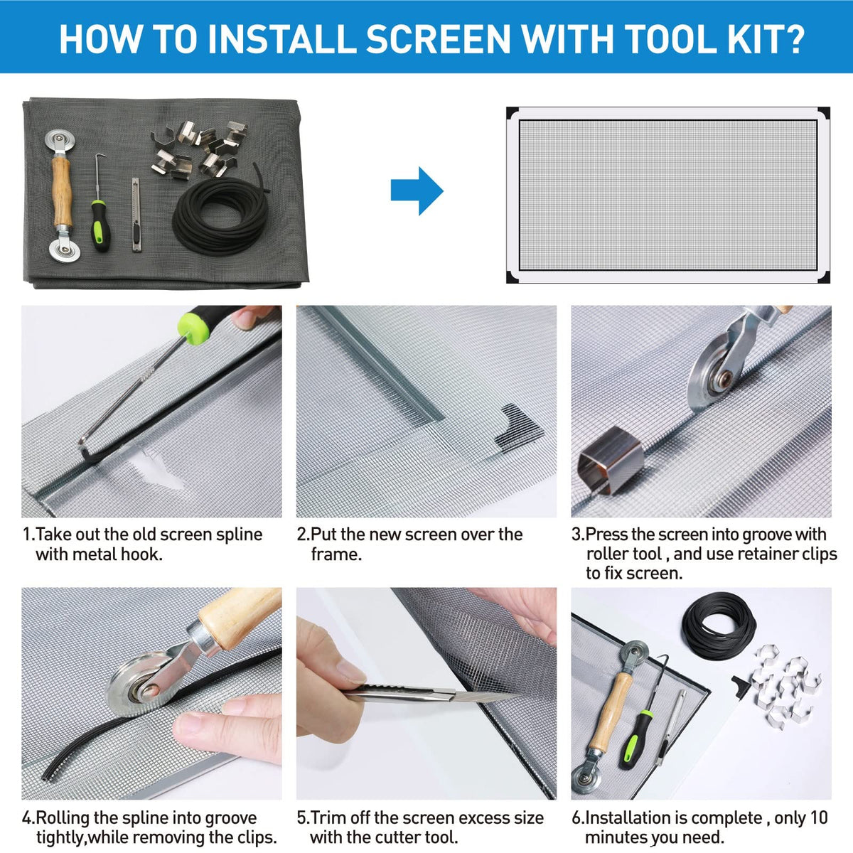 HOMWMPA screen roller tool with wood handle for smooth rolling