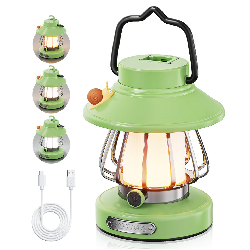 HOMY New Gear lamp snail-design brightens kids' room with a camping vibe.