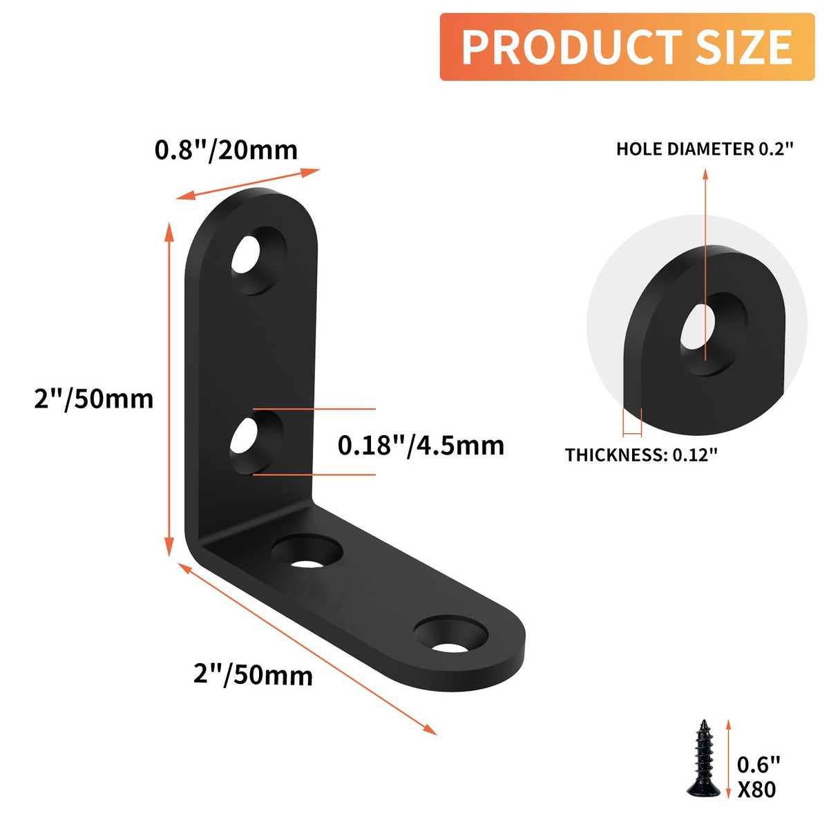 Homydom black steel L brackets with screws for easy installation.