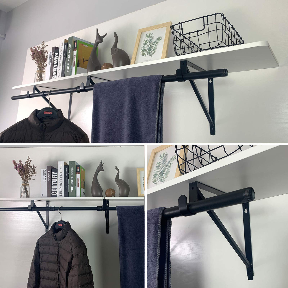 Homydom easy-install closet bracket in black for quick upgrading.