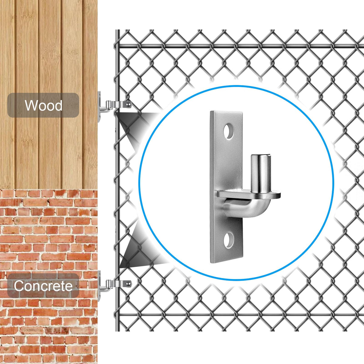 Homydom fence post hinge compatible with barns, sheds, stores.