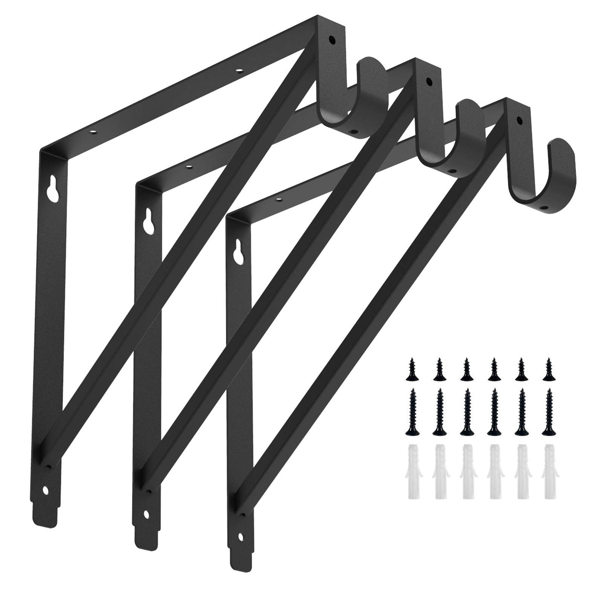 Homydom heavy-duty closet rod bracket in black supports sturdy multiple-rod storage.