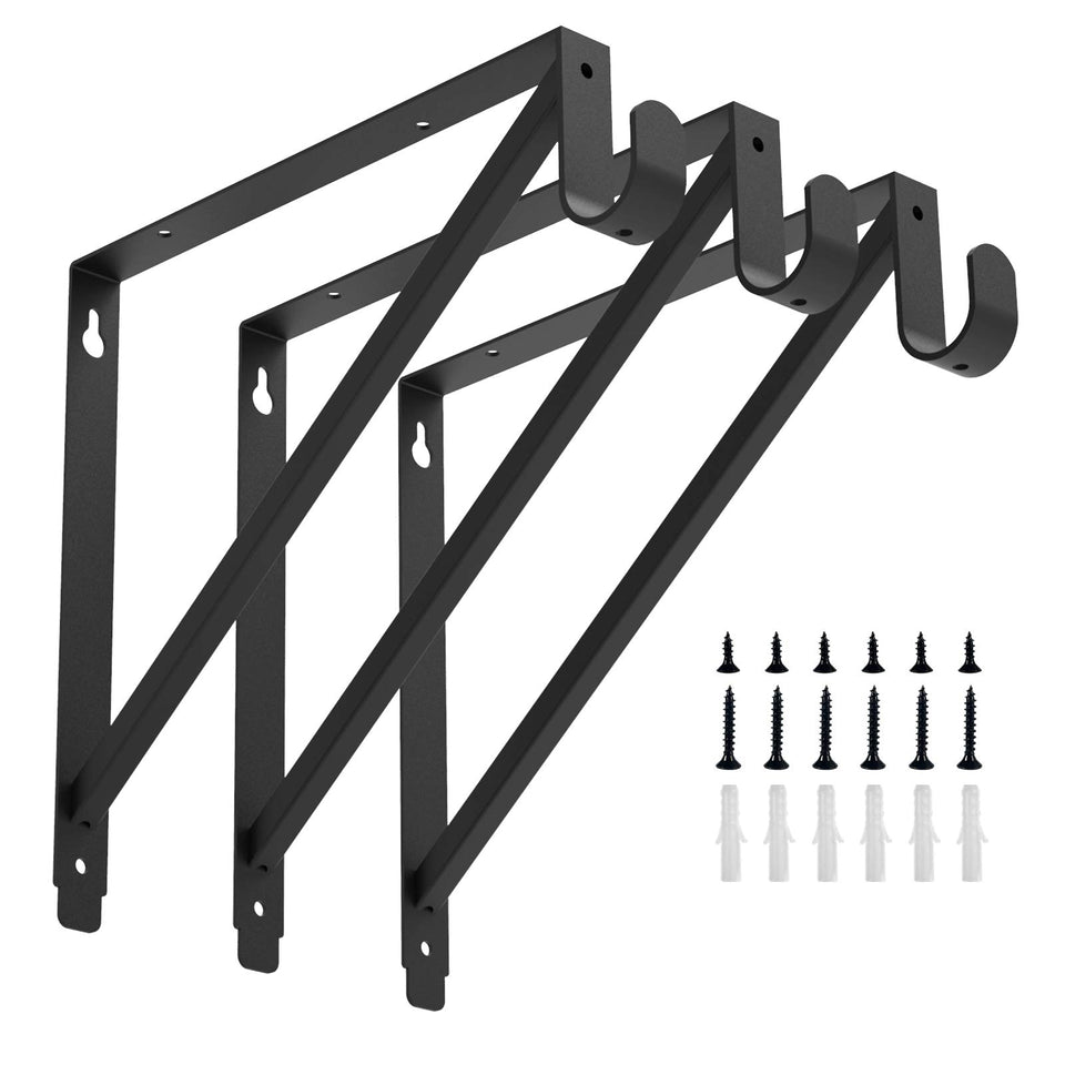 Homydom heavy-duty closet rod bracket in black supports sturdy multiple-rod storage.