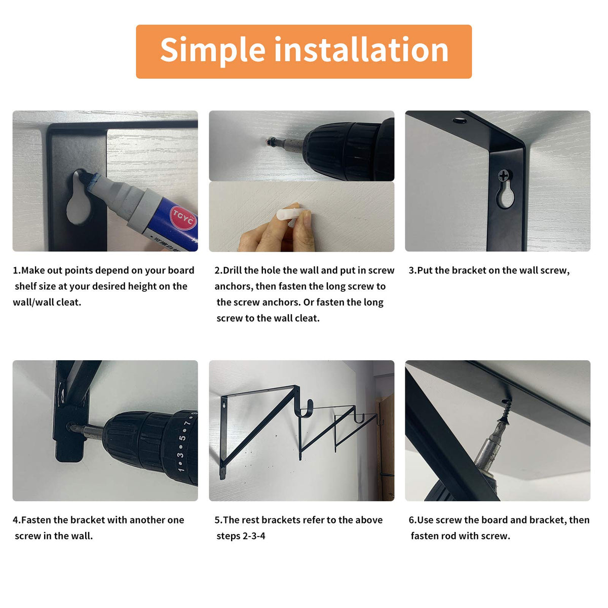 Homydom shelf and rod bracket highlighting integrated shelf capacity.