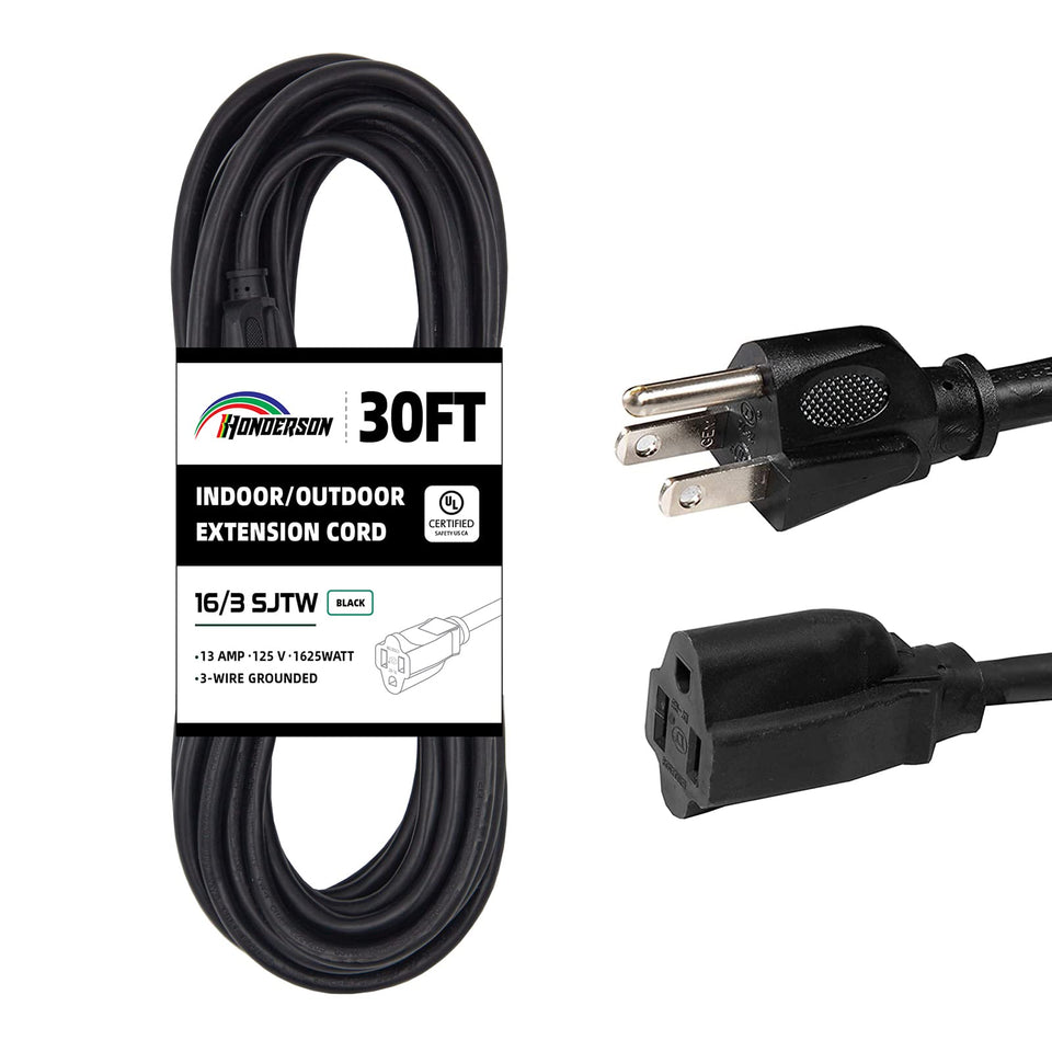 HONDERSON 30ft outdoor extension cord powers holiday lights safely.