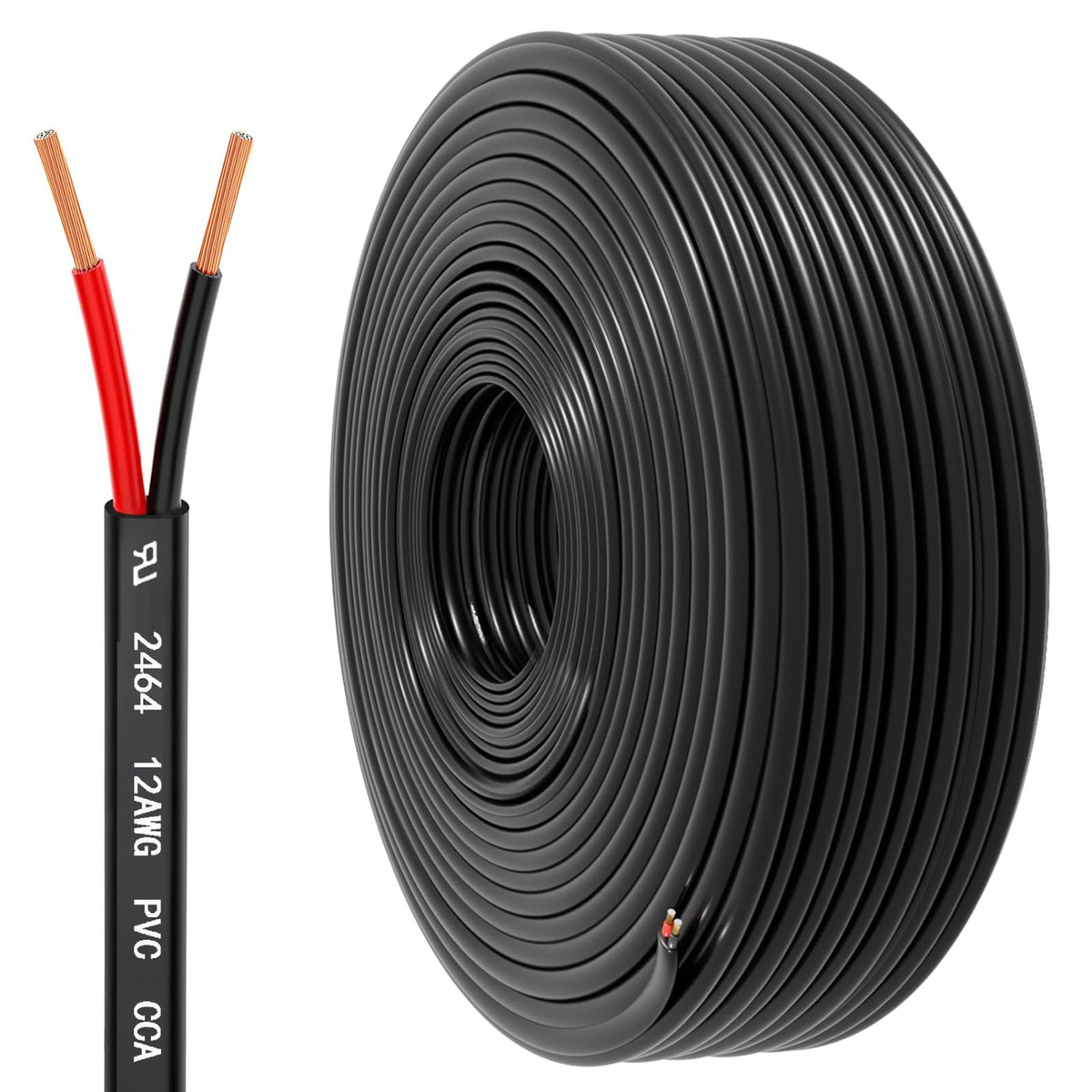 HONENCN 12AWG two-conductor wire with red and black conductors for flexible automotive power.