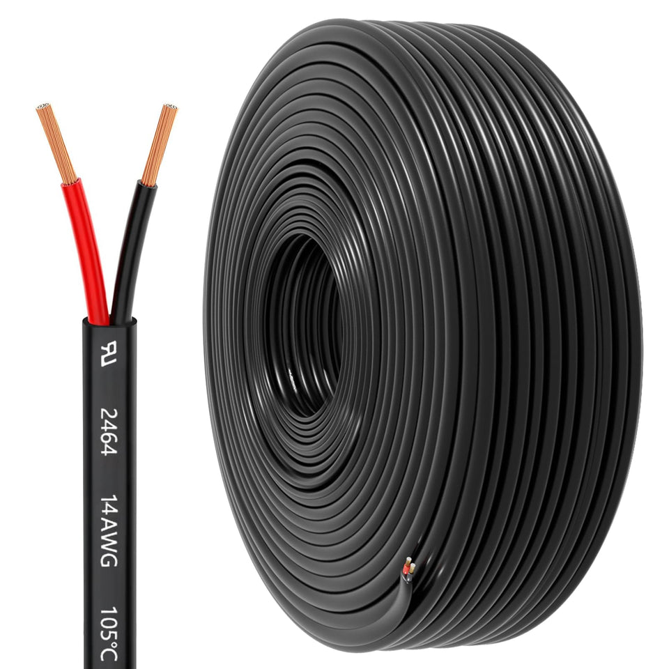HONENCN 14ga 2-conductor wire coiled, easy to store for low-voltage projects.