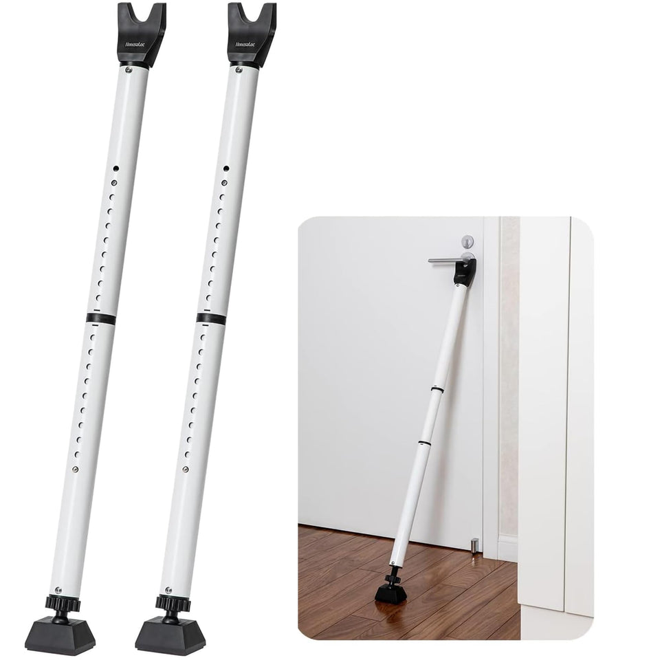 HonesaLoc 2-in-1 door security bar with hinged-head secures hinged doors.