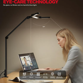 Honeywell architect light clamp showcases space-saving mounting on the edge of a desk