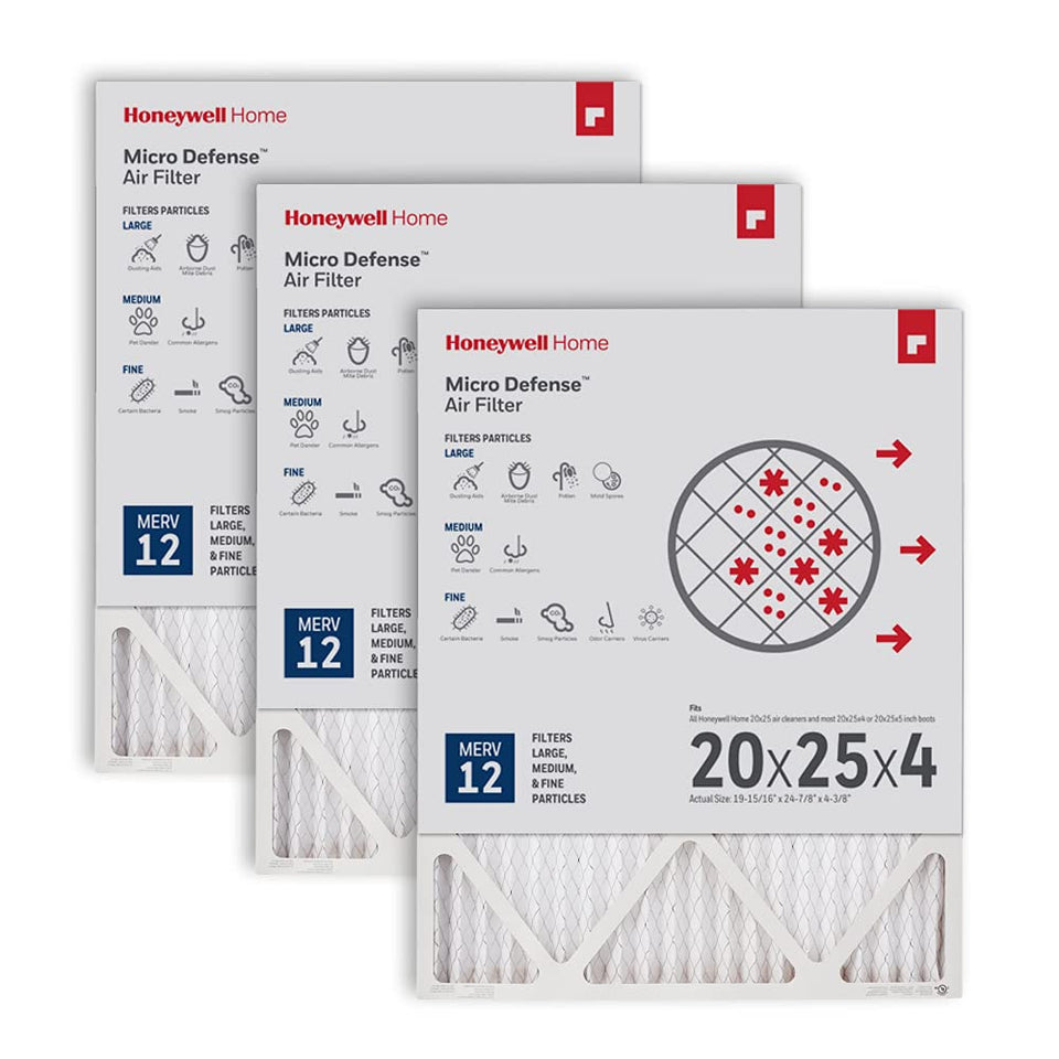 Honeywell CF200A1016 3-pack packaged filter ready for quick replacement.