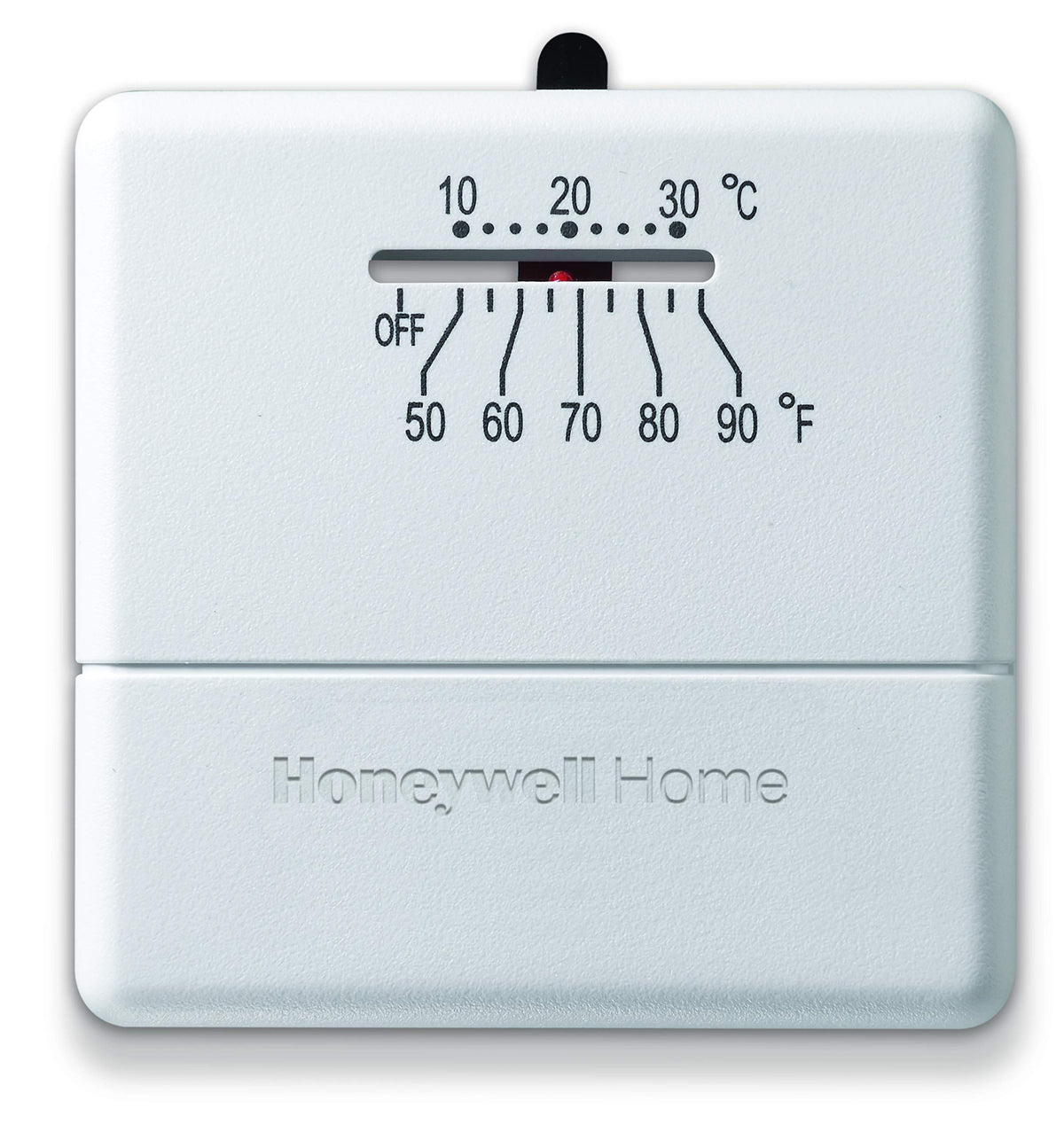 Honeywell CT33A1009 thermostat face enables easy heat-only control.