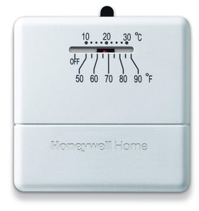 Honeywell CT33A1009 thermostat face enables easy heat-only control.