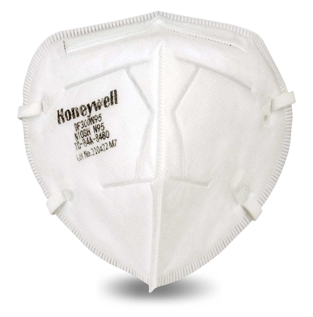 Honeywell DF300 N95 flatfold, front view, supports secure fit in busy work environments.