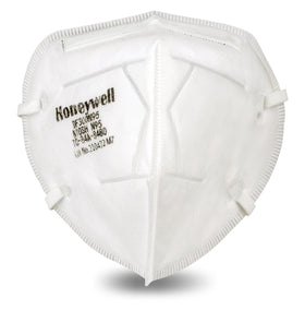 Honeywell DF300 N95 flatfold, front view, supports secure fit in busy work environments.